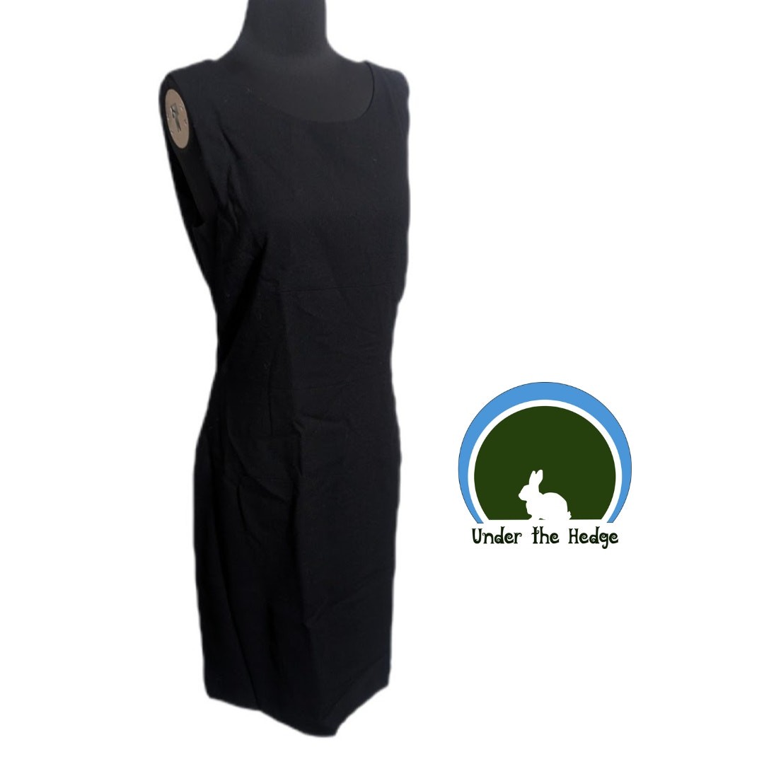Vtg Cenno Black Wool Midi Pencil Dress Sz 14 Lined Classic Chic Quiet Luxury B1