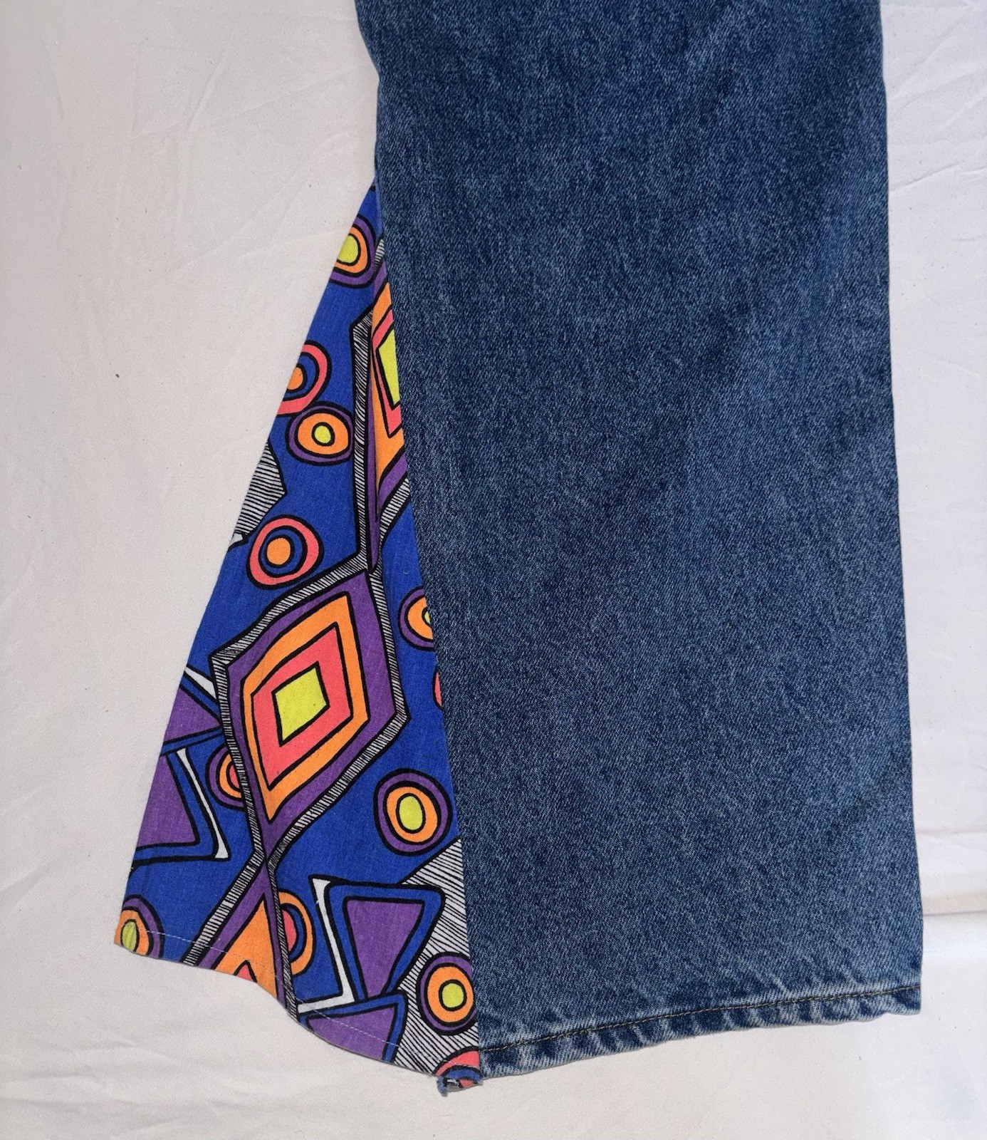 Customized Arizona Jeans Vintage Bell Bottoms 70s Geometric Print 33×30 Purple