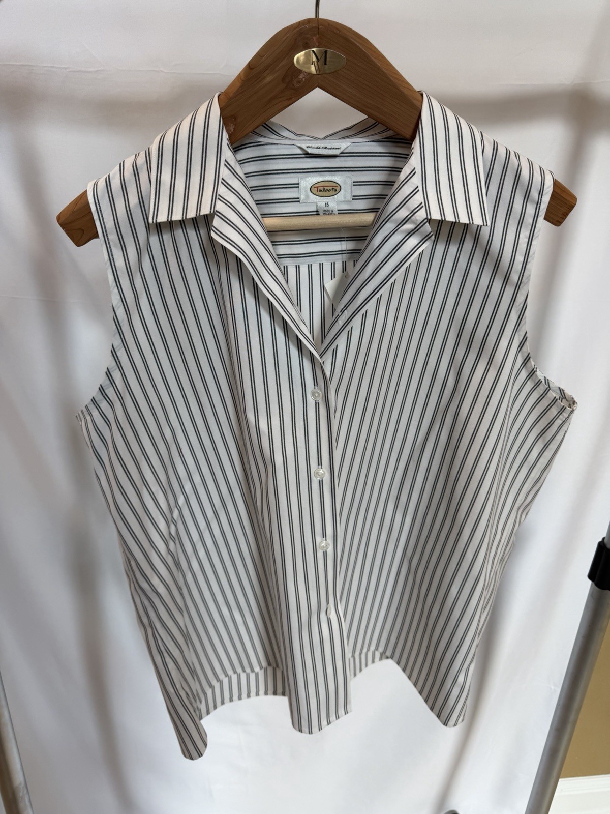 Talbots Vintage Wrinkle Resistant Sleeveless Collared Button Closure Shirt Sz 16