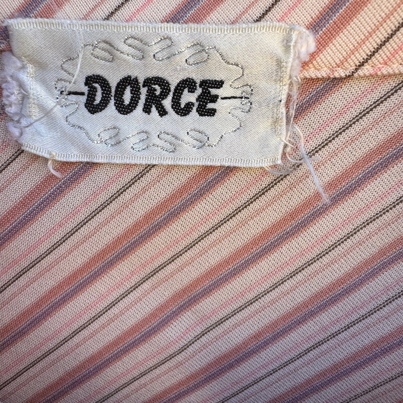 Dorce Vintage 70s Pink Striped Mandarin Collar Blouse 16 Mod Retro Secretary