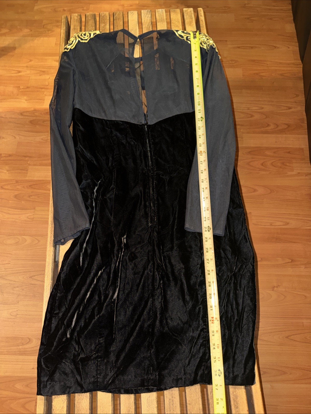 VTG 80’s Susan Roselli for Vijack Sheer Sleeve Velvet Dress Gold Ribbon Size 14