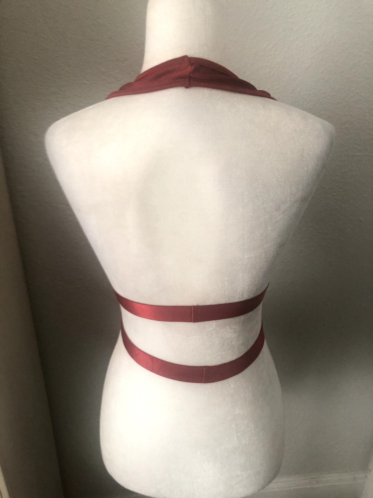 New S Dark Red Liquid Satin & Sheer Sexy 1 PC SUIT Strappy TEDDY Lingerie Halter