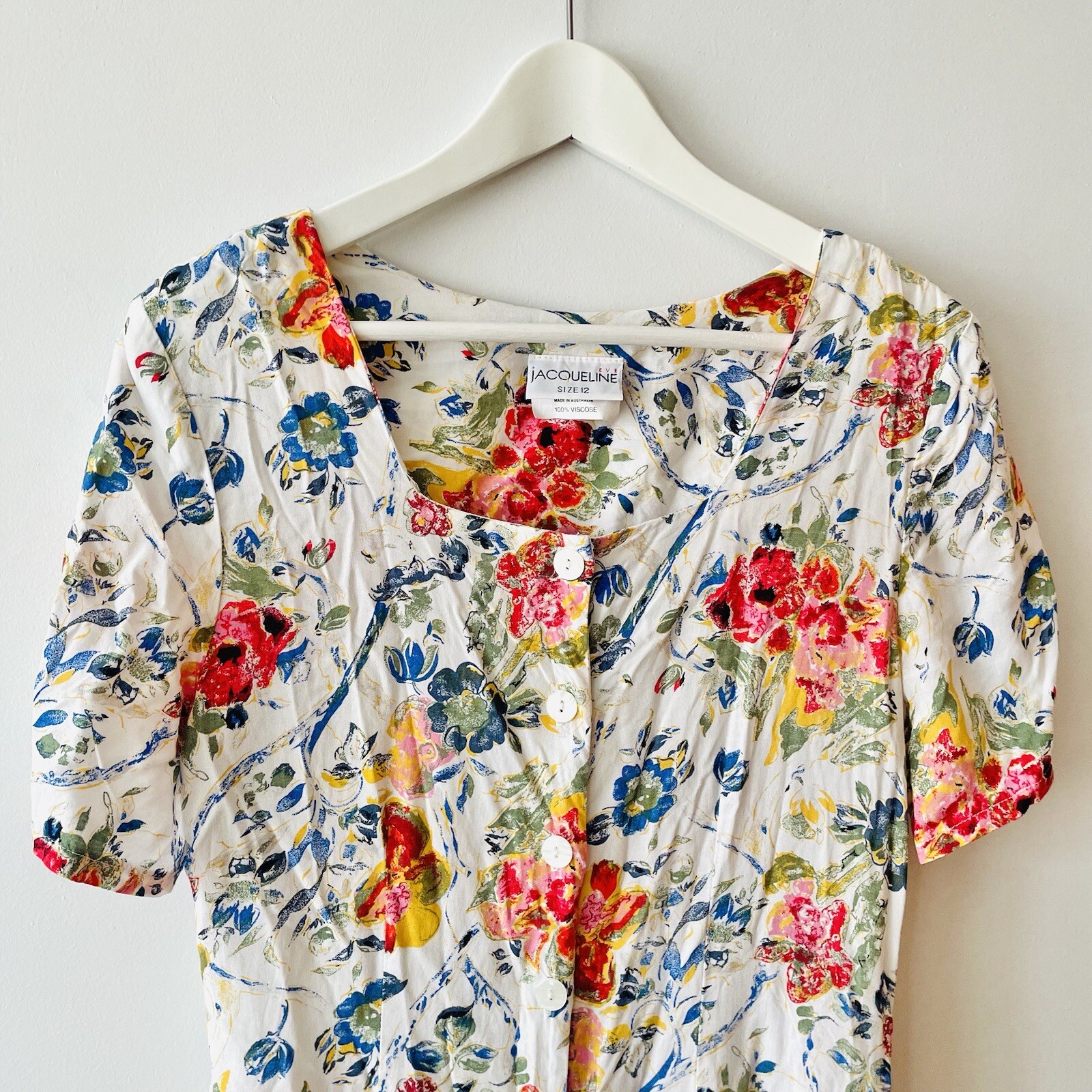 Vintage 80’s 90’s Womens Dress Jacqueline Eve White Floral Drop Waist Size 10 12