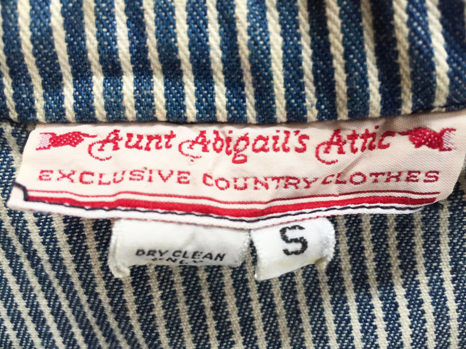AUNT ABIGAIL’S ATTIC Vintage Prairie Dress Striped Cotton Denim w Belt Size S
