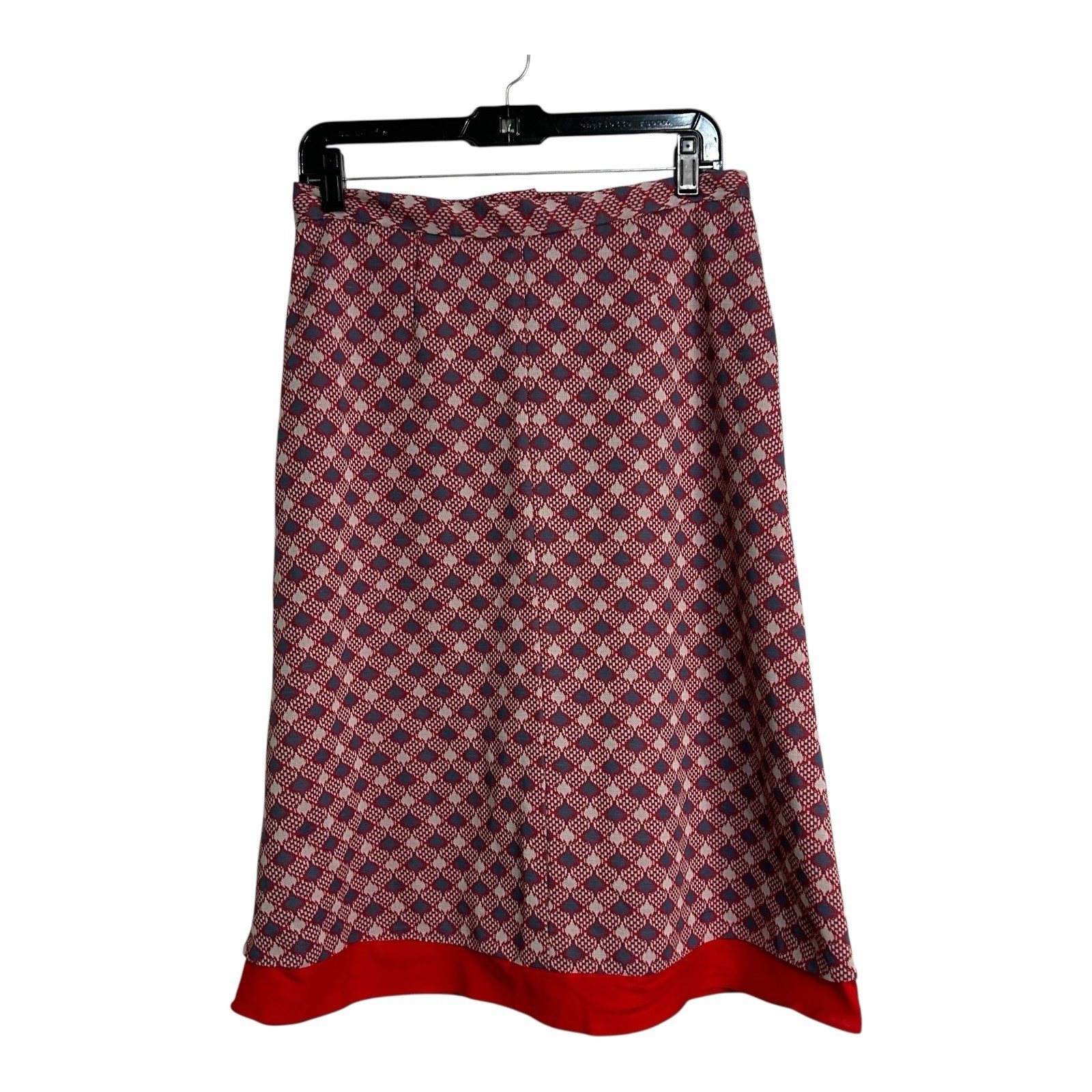 Vintage 70s A-Line Midi Skirt Geometric Design Sz 8/M? Hand Made Red White Gray