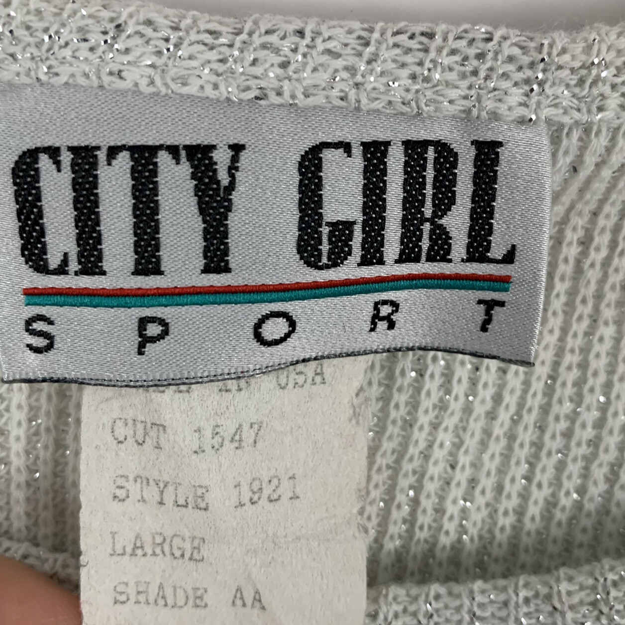 Vintage 90s City Girl Sport Womens Large Cream Sleeveless Metallic Knit Top USA