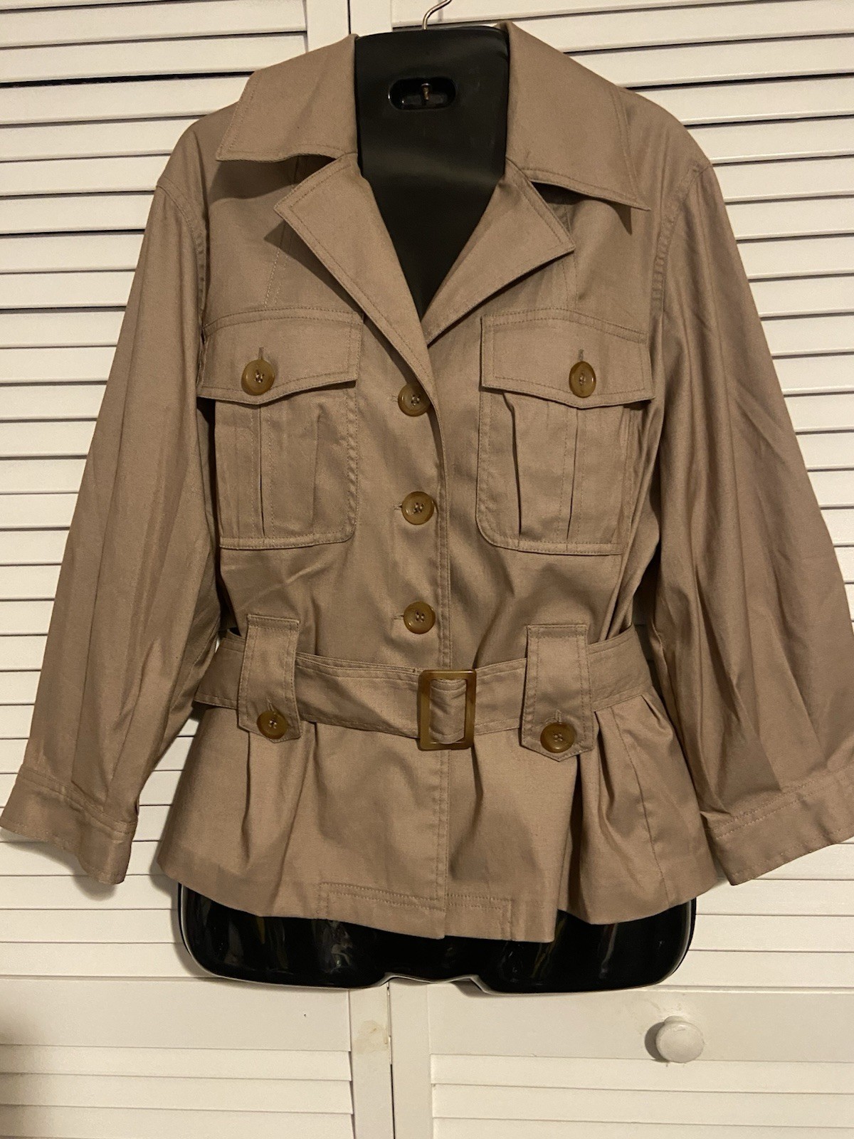 Vintage Doncaster Sport Tan Safari Utility Jacket Belted 90s Career Chic Belted