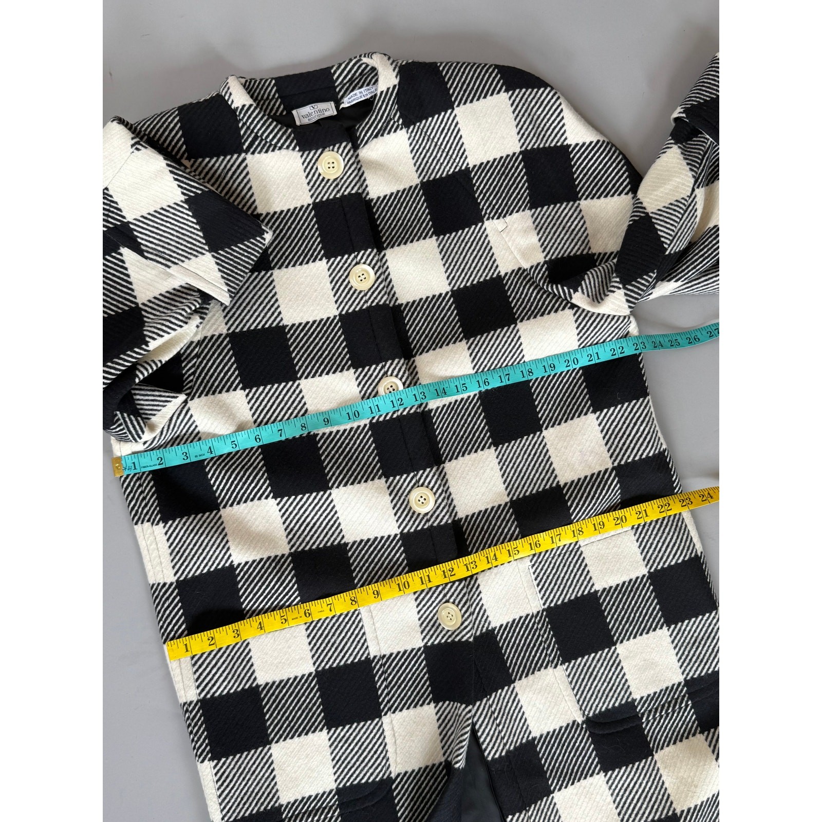 80s Valentino Swing Coat Black & White Check Oversized Shoulder Pads Power Suit