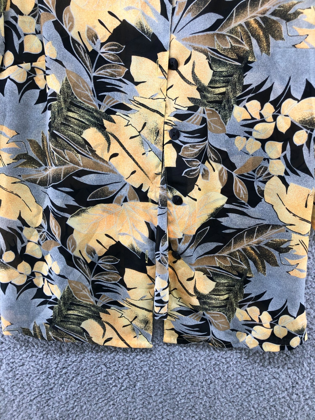 Vintage Tropical Hawaiian Shirt Womens XL Yellow Black Floral 1/2 Sleeve Hippie