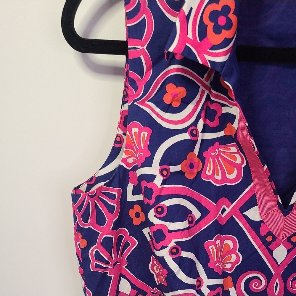 Vineyard vines pink purple white cotton v neck aztec print midi dress size 10