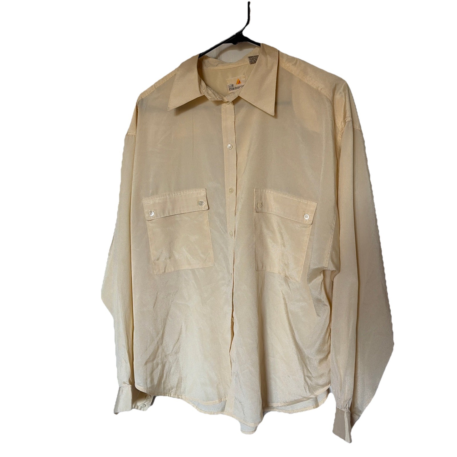liz claiborne top blouse button up size 14 cream vintage 90s