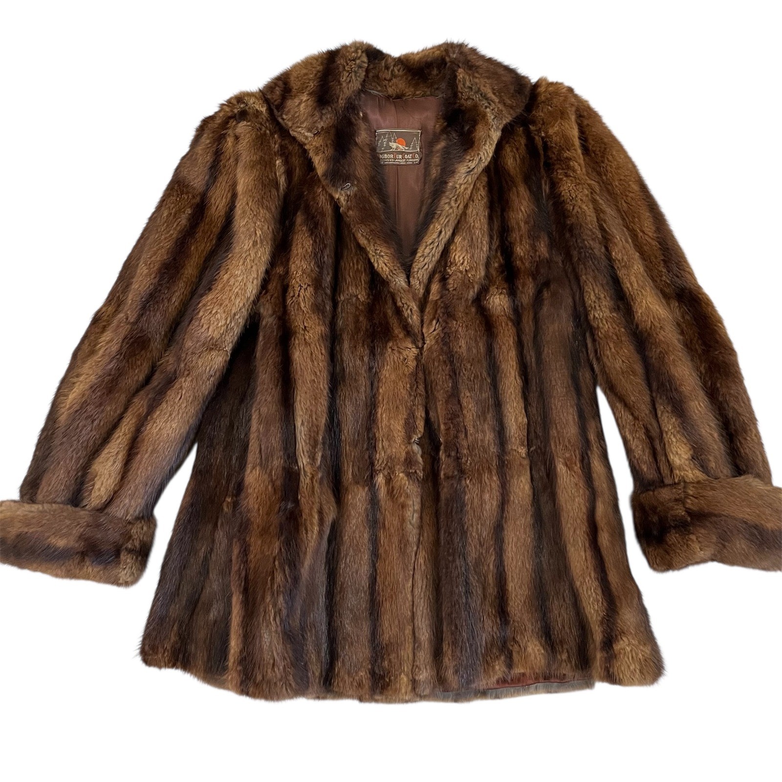 Vintage Nigbor Fur Coat Co Genuine Ranch Mink Fur Coat Jacket Brown Womens L?