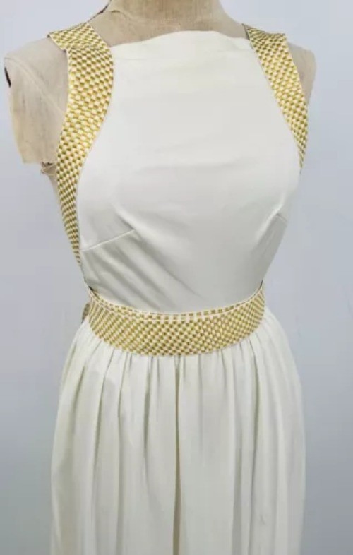 Vintage 70s Lillie Rubin White Gold Halter Cross Back Disco Maxi Dress Size XS