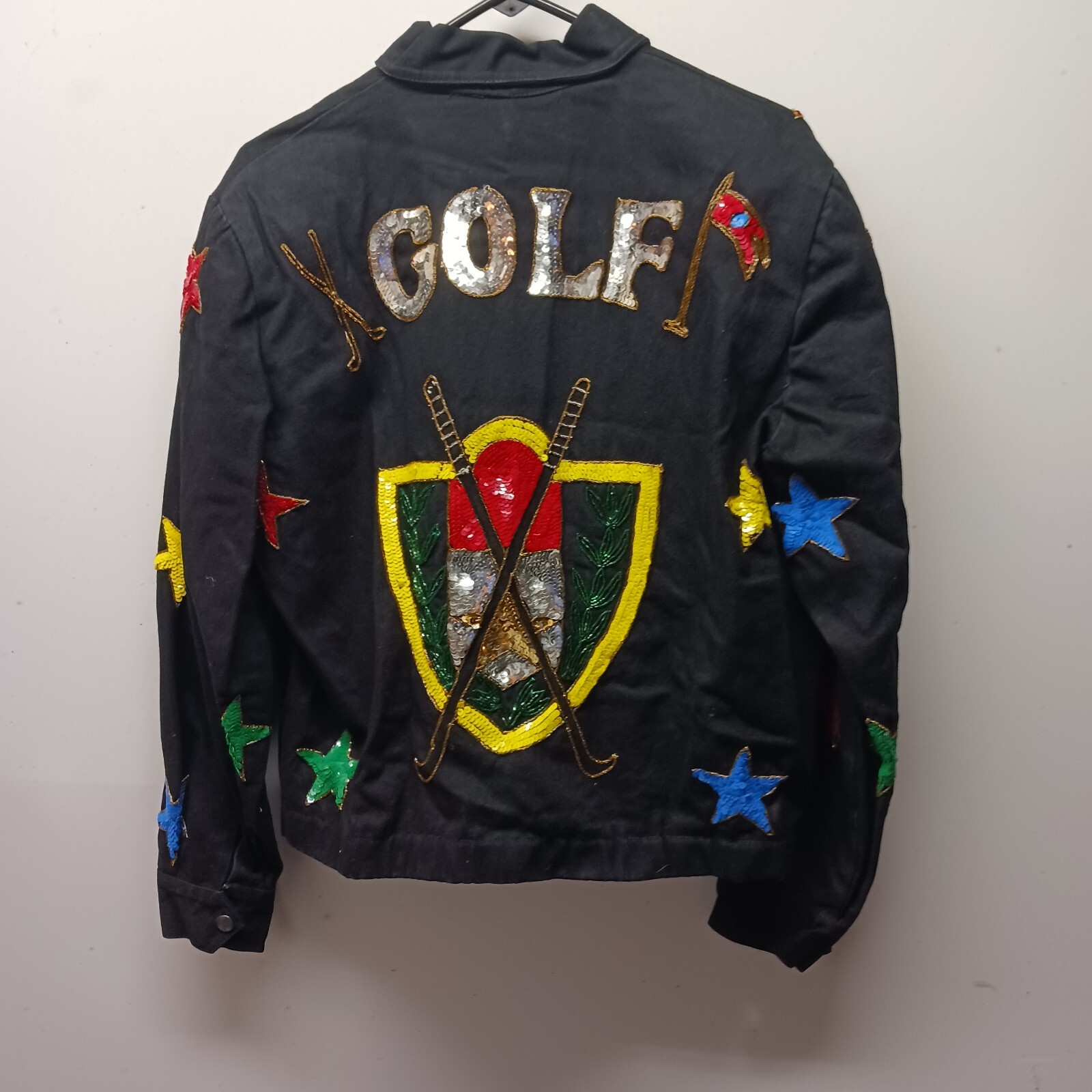 Vtg 80s MODI DENIM Sequin Embroidered Golf Theme Chromatic Jacket