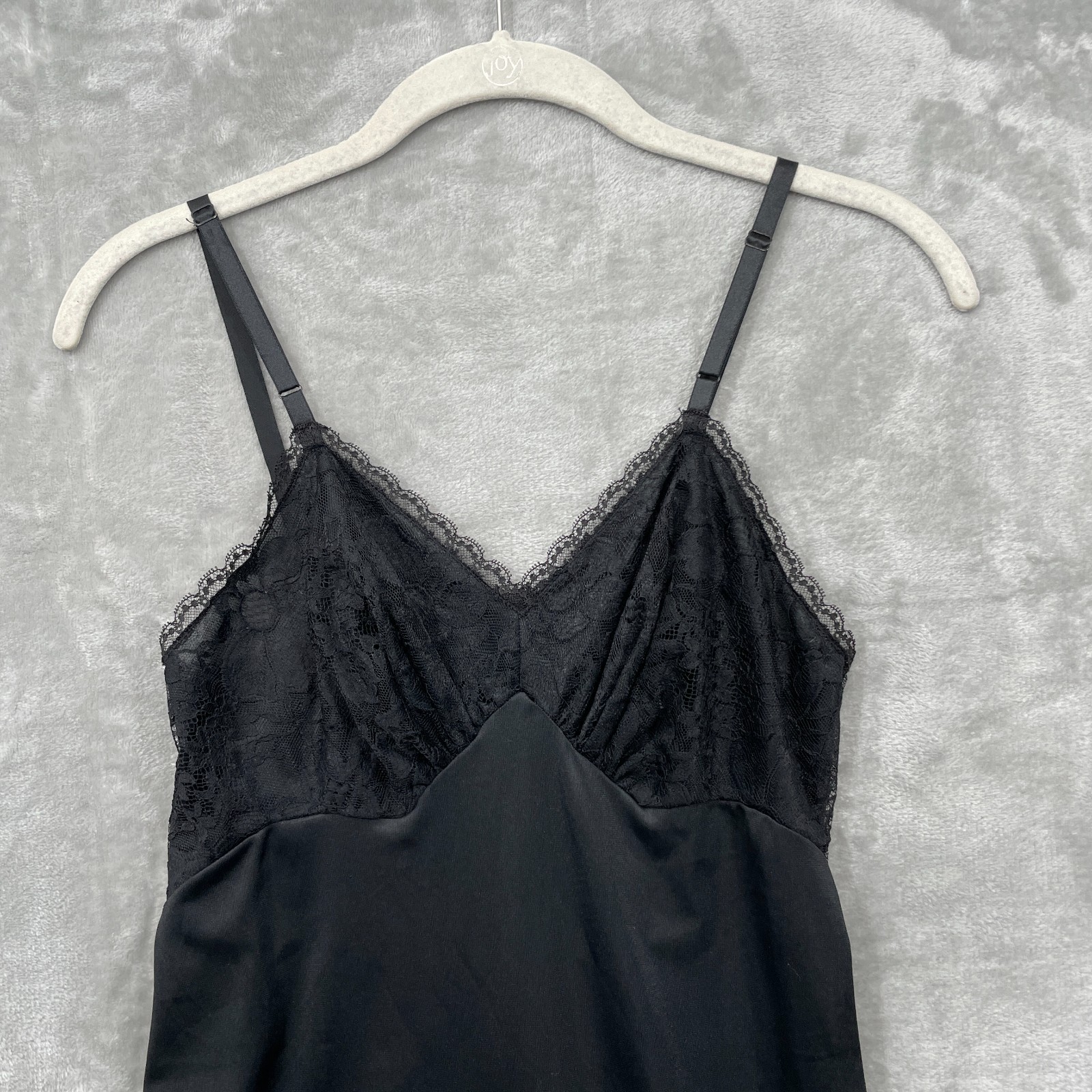 Vintage Vanity Fair Slip Dress Womens 38 S Black Lace Nylon Coquette Sexy Midi