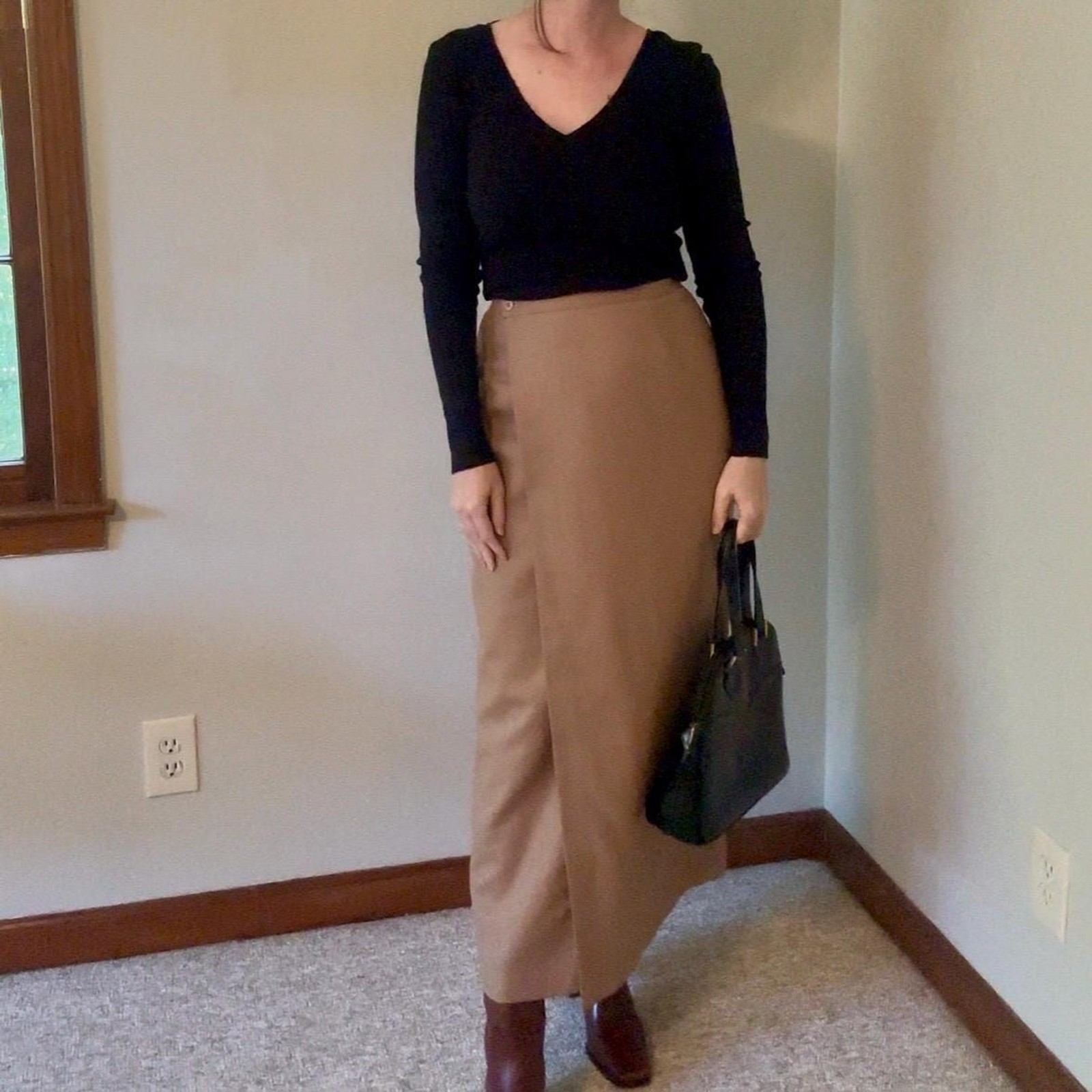 Vintage SISLEY Camel Italian Virgin Wool Wrap Maxi Skirt, 90s Minimalist, Size 6