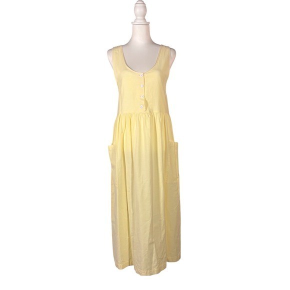 Vintage 100% Cotton Butter Yellow Dress Women’s S Sleeveless Cottagecore Prairie