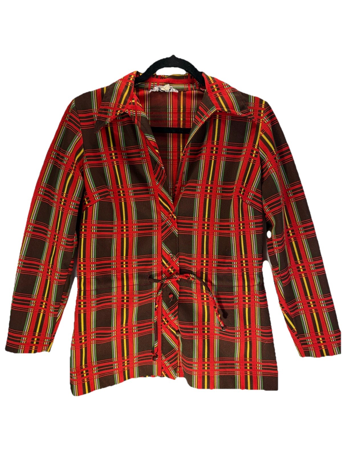 VTG 1960’s Terry Chicago Women’s Striped Long Sleeve Button Up Top Sz M Tie Read