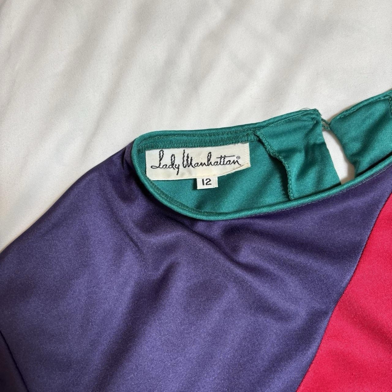 Teal, Red And Purple Colorblock Longsleeve Shirt Vintage 70s Lady Manhattan