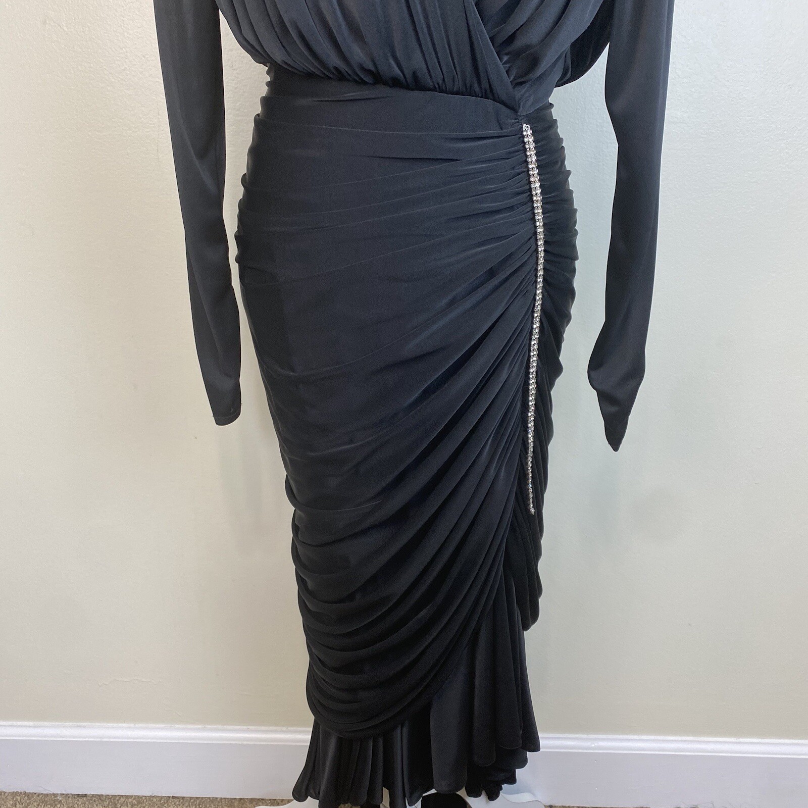 Vintage 80s Black Rhinestone Embellished Disco Cocktail Dress Size Small