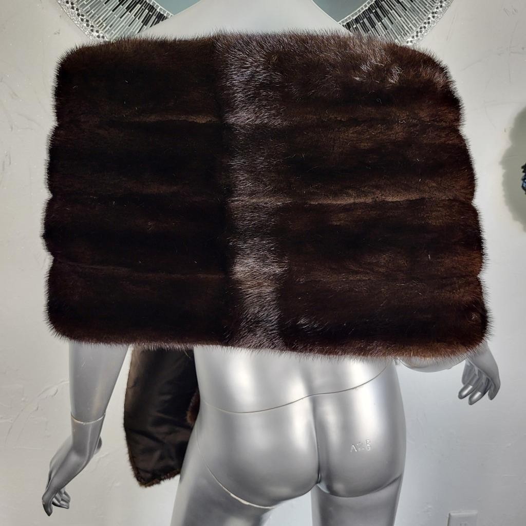VINTAGE RANCH MAHOGANY BROWN GENUINE REAL MINK FUR STOLE WRAP COAT SHAWL