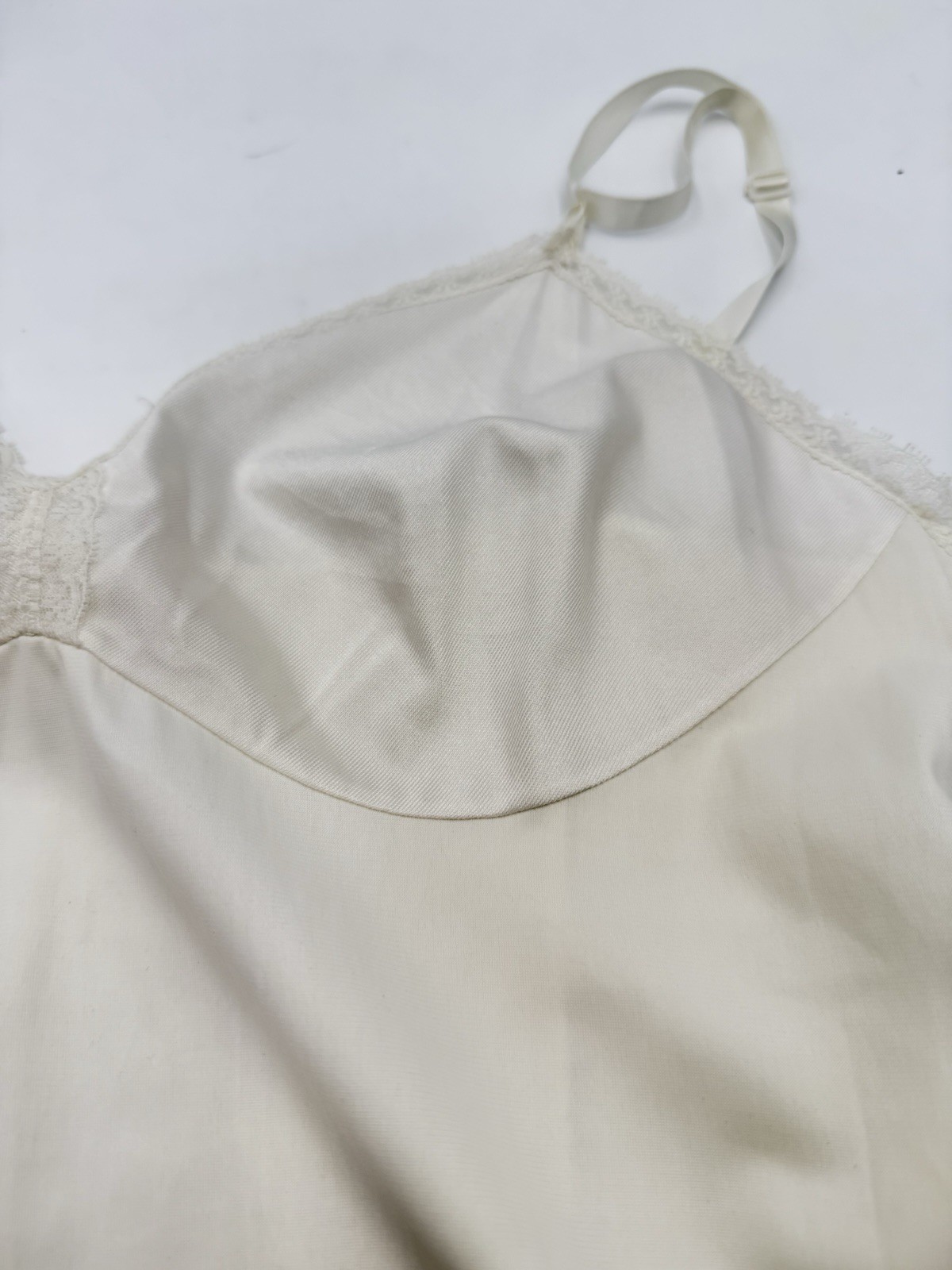 Vtg JC Penney MG 34/12 LL Whitesmoke Antron Nylon Long Full Slip Dress Side Slit