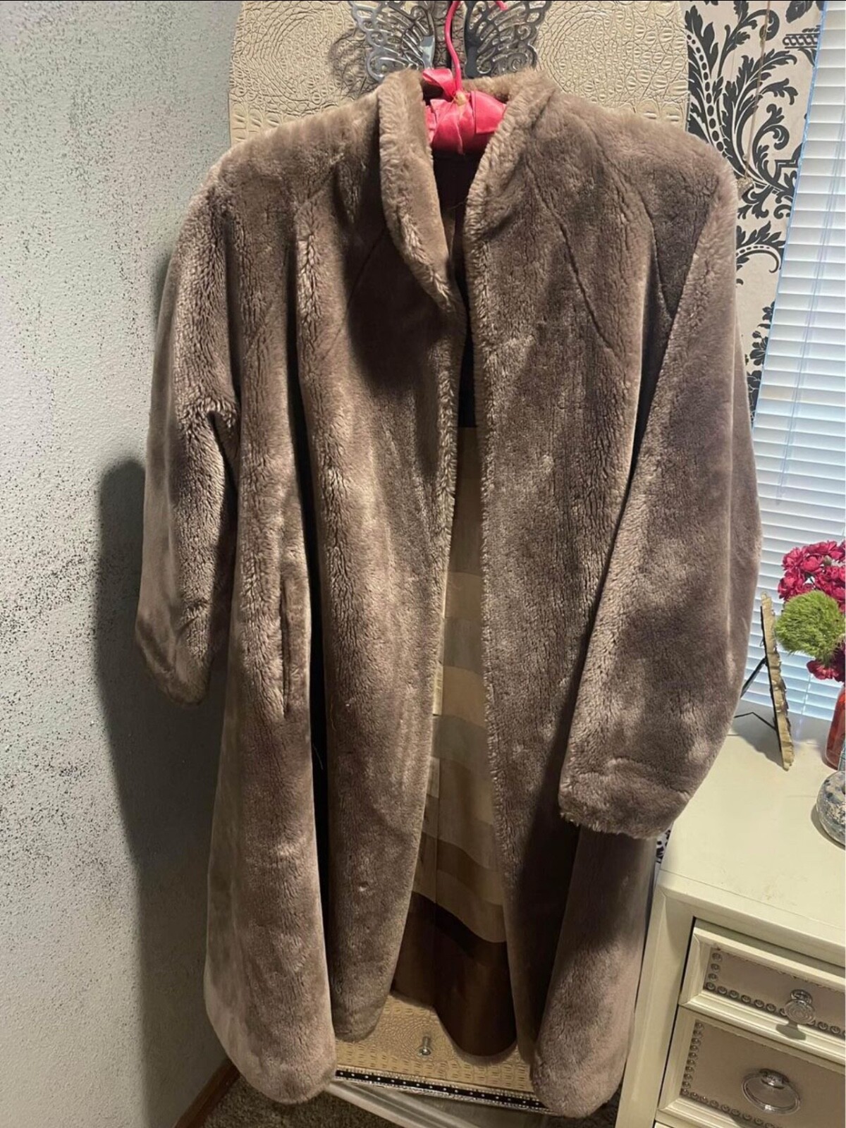 Borgana Coat A Borg Fabric Faux Fur Long Brown Coat Vintage