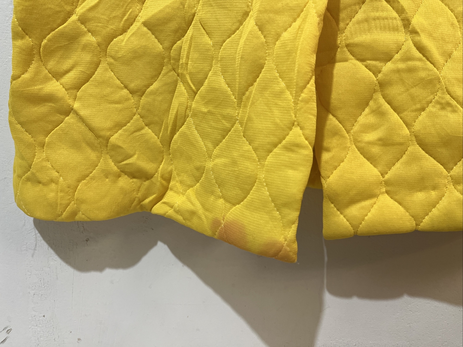 Vtg Paulette New York Housecoat Womens Medium Yellow Quilted Prop Costume Flaws