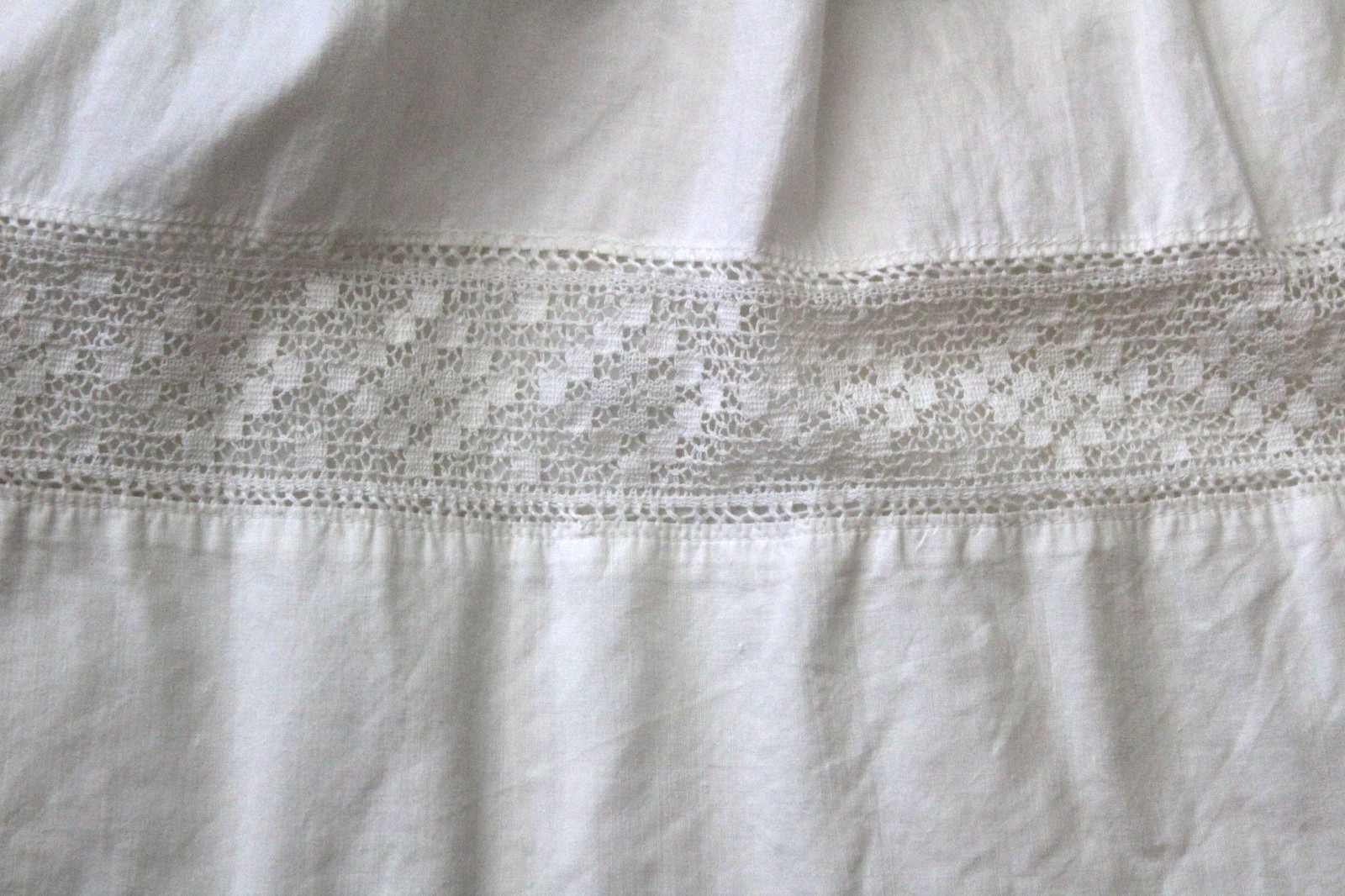 Antique Wide Cotton Half Slip with Lace & Trim Needs Elastic or Band