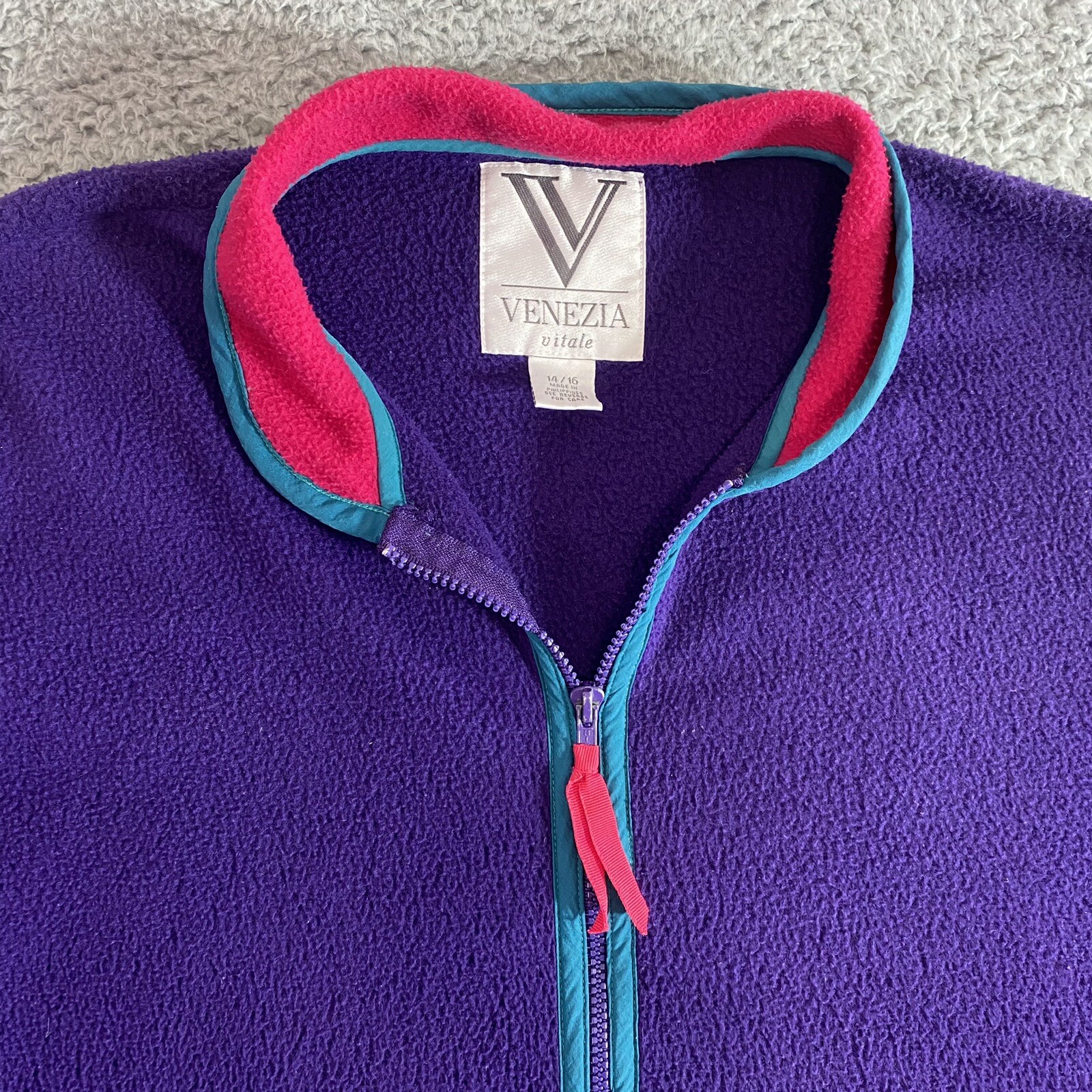 Vintage 90’s Venezia Vitale Fleece Jacket Women’s 14/16 Purple Pink Blue Zip