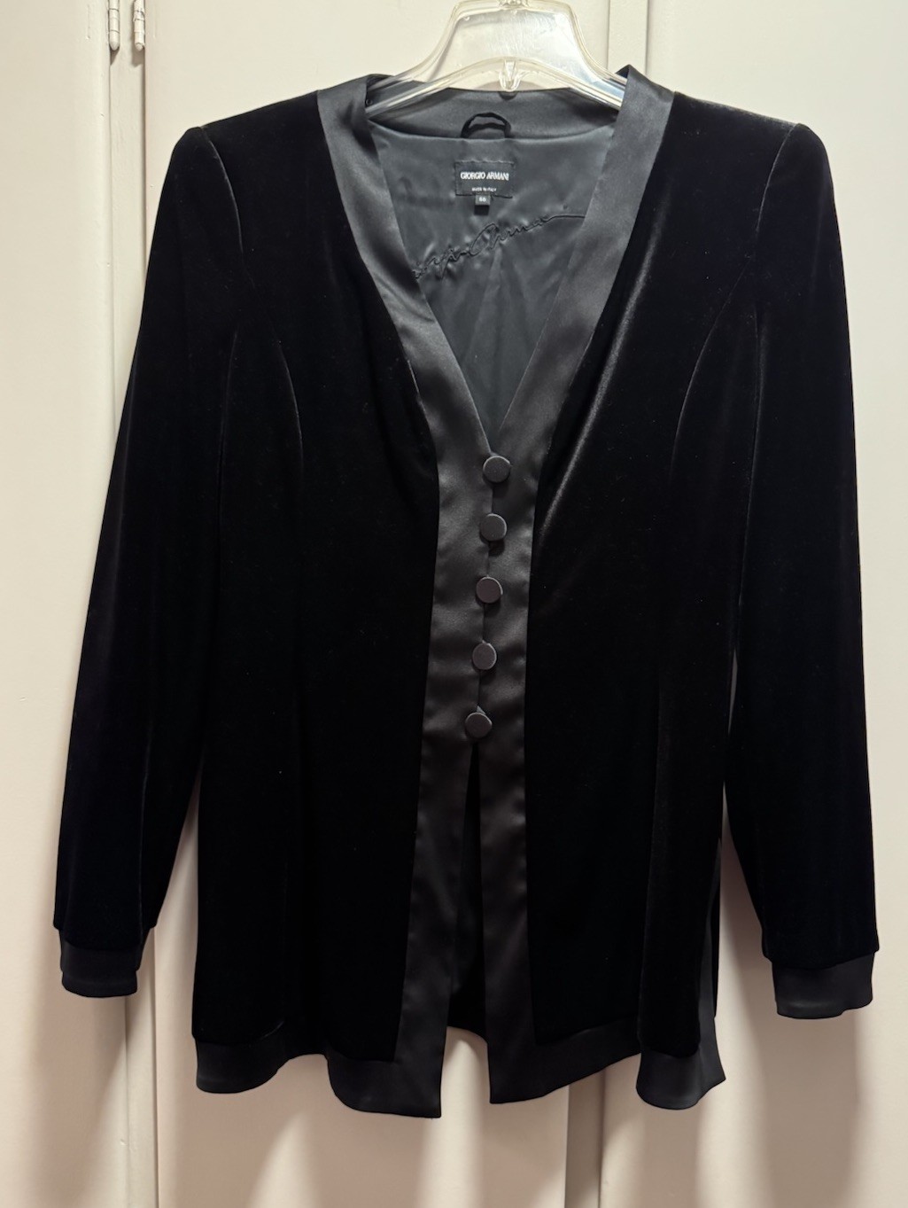 Giorgio Armani Signature Embroidered Black Velvet Satin Liner/Trim-sz 50 Vintage