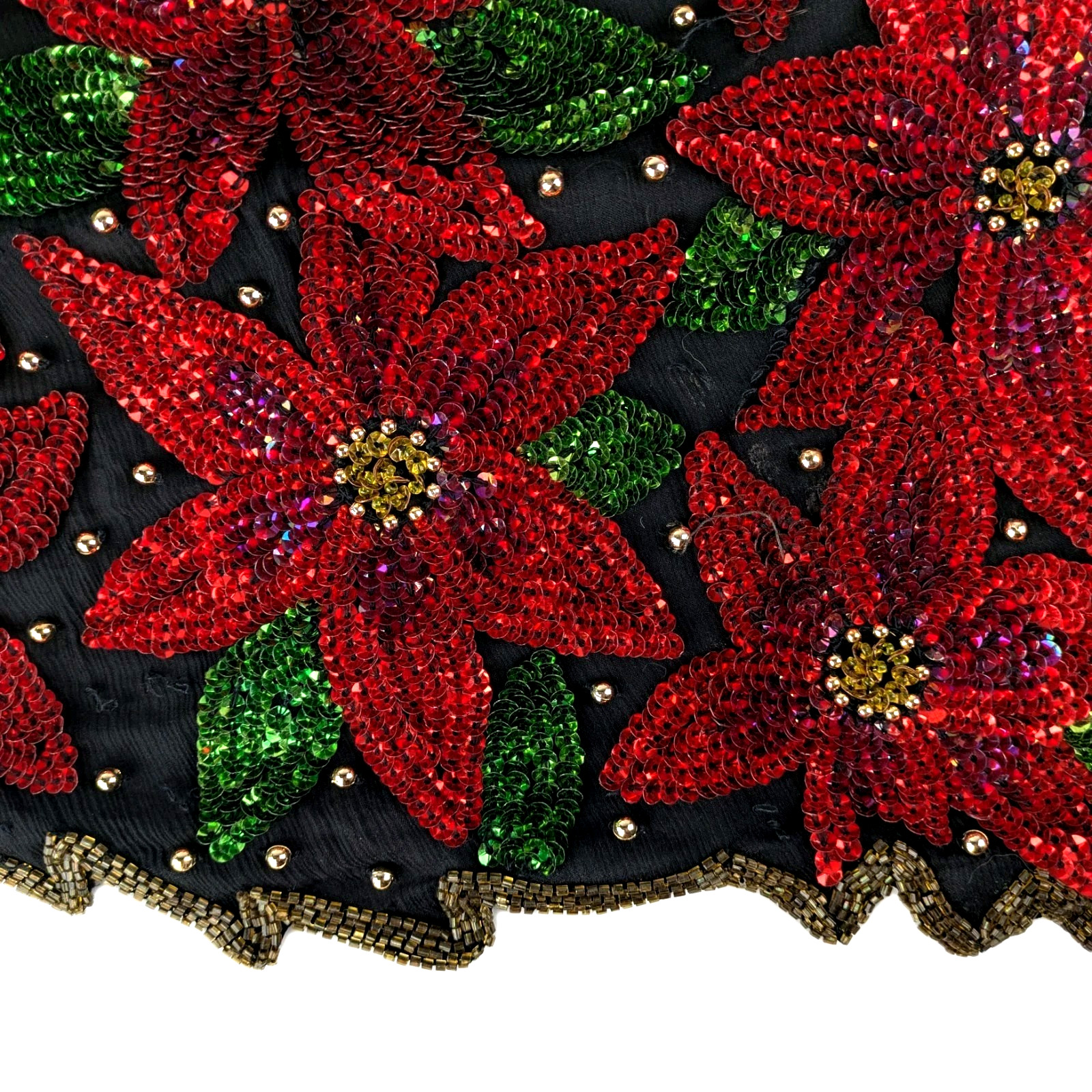 Vintage Laurence Kazar 3X Beaded Sequin Poinsettia Christmas Top Bling Evening