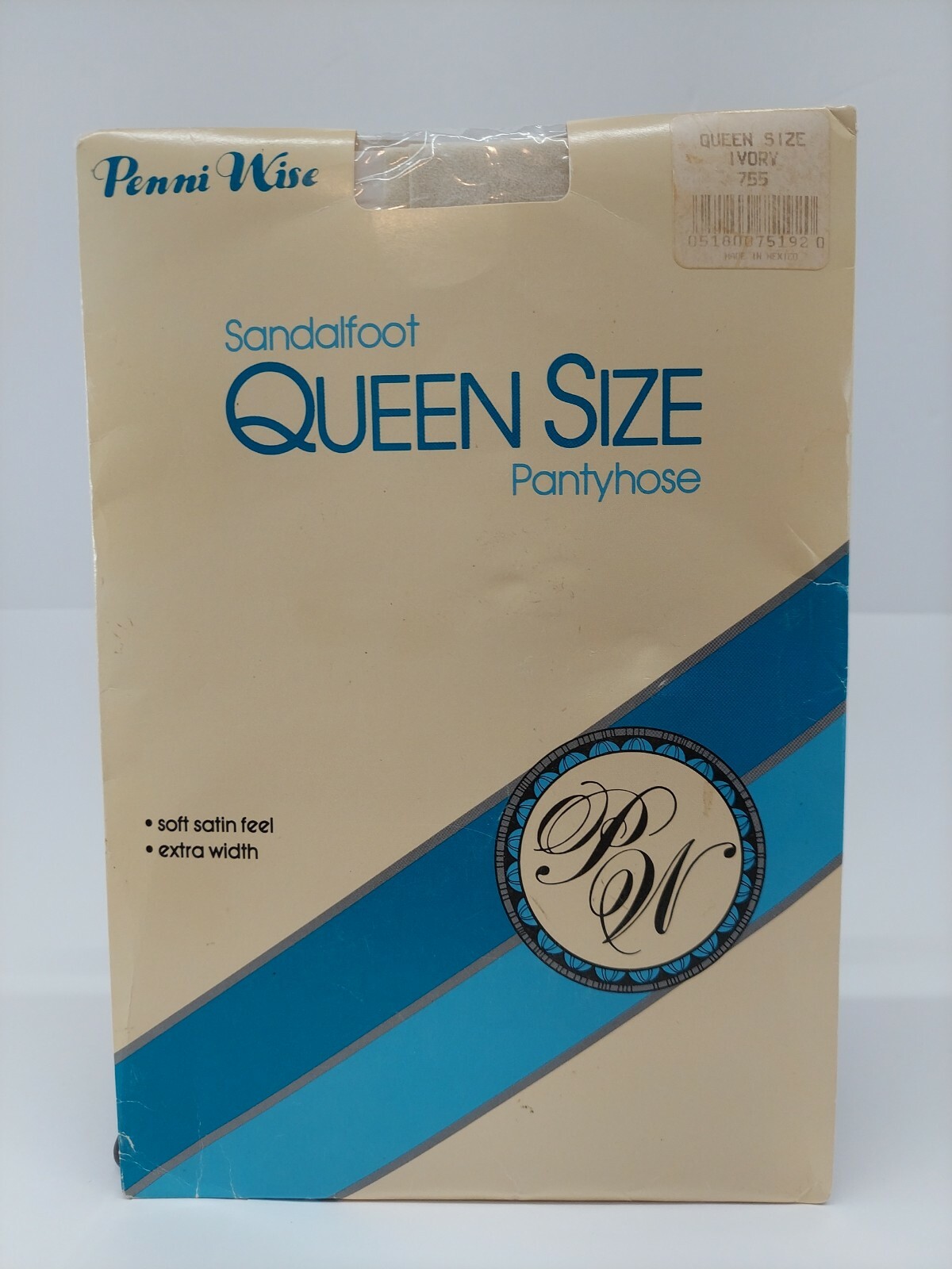 VTG Penni Wise Queen Ivory 755 sheer extra width sandalfoot satin feel pantyhose
