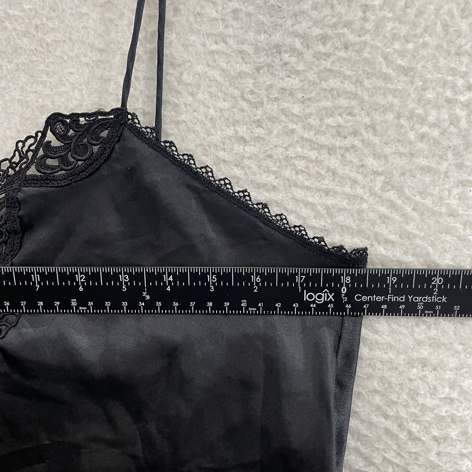 90s Vintage Camisole Top Large Black Satin Embroidered Lingerie