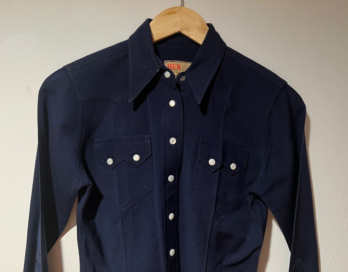 Rodeo Ben Shirt Blouse Vintage 1950s Western Cowgirl Cowboy Snaps XS Navy Blue