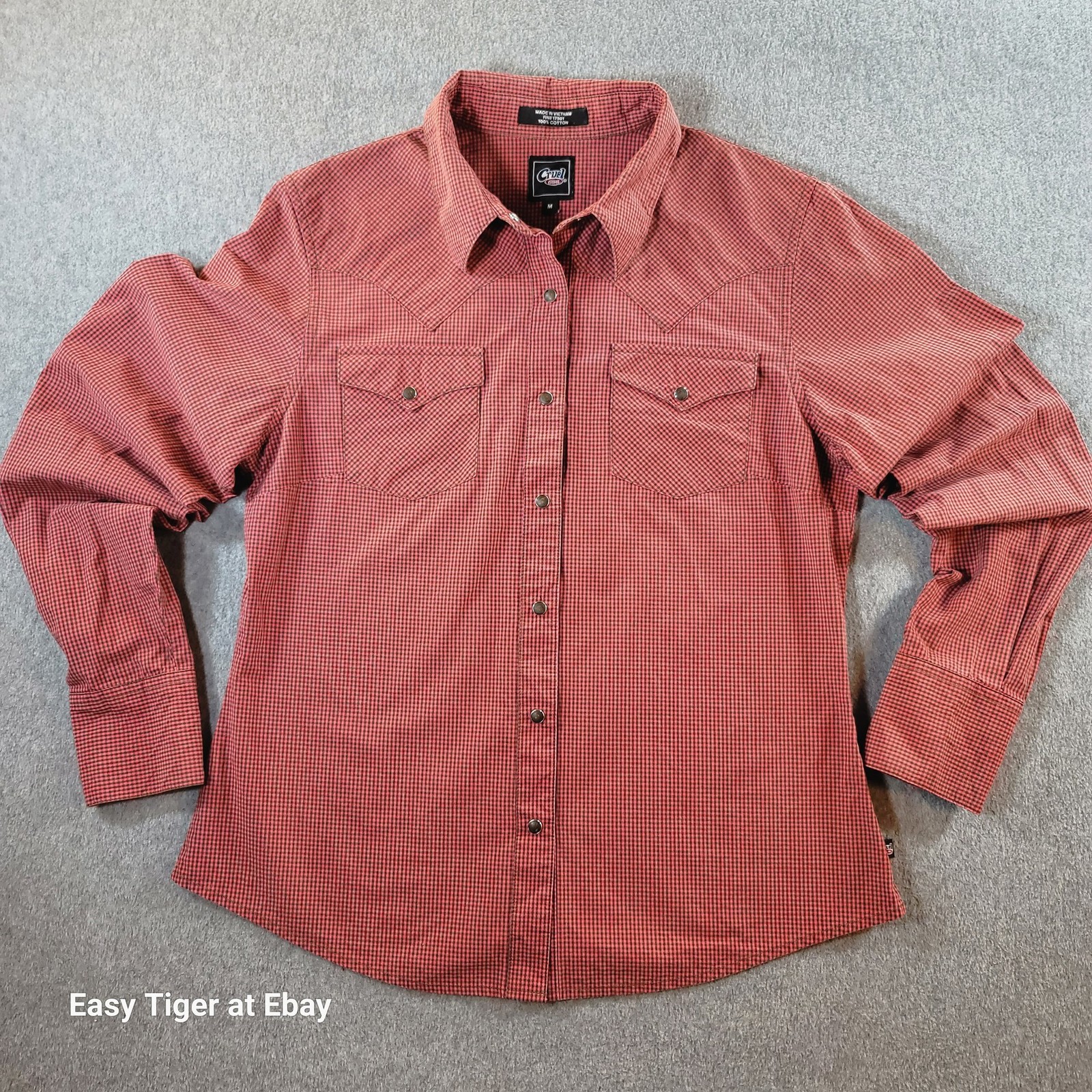 VTG Cruel Girl Western Shirt Red Black Check Snaps Cowboy Cowgirl Women Medium