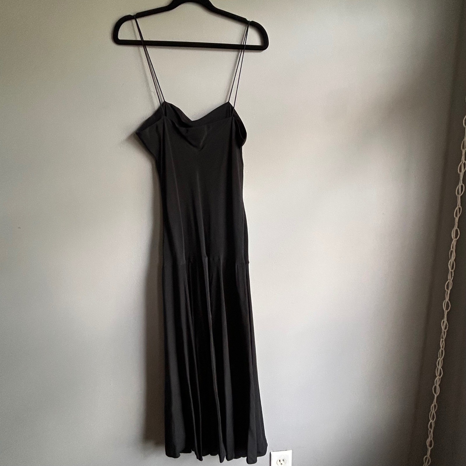 Soo Yung Lee Vintage Black Silk Blend Spaghetti Strap Cowl Midi Dress Size 10