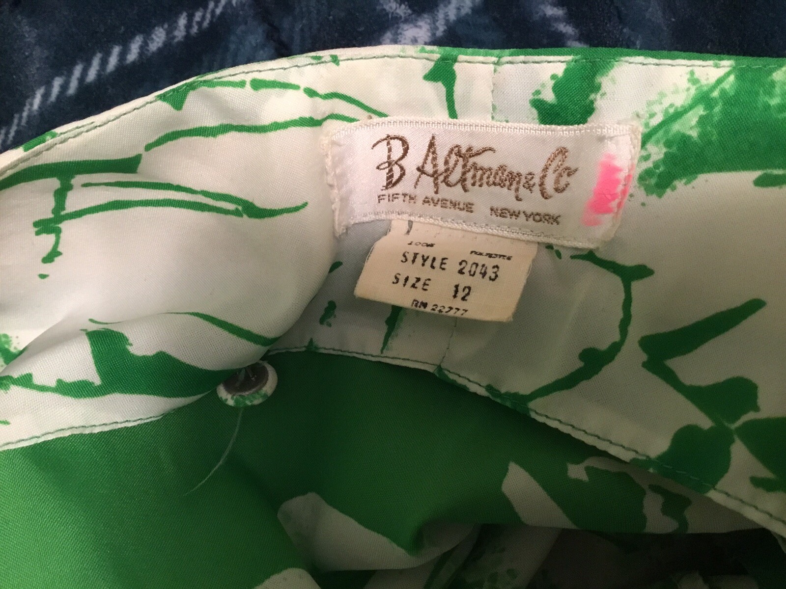 Vintage B Altman Fifth Avenue New York Size 12 Sleeveless Dress Green/white