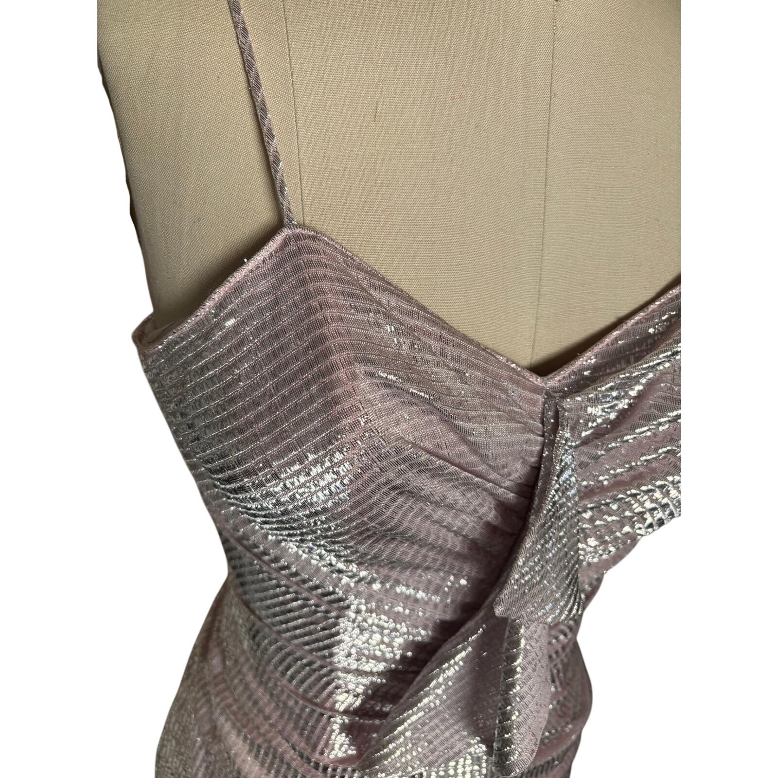 Vintage Ruched Metallic Lurex New Leaf by Samir Cocktail Dress Small Pink Silver