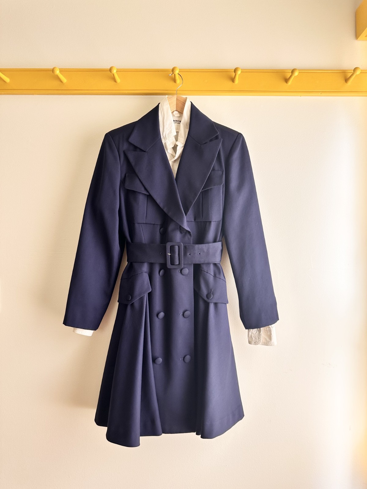 ISSEY MIYAKE I.S. Sport vintage 90s navy wool twill suiting trench suit dress