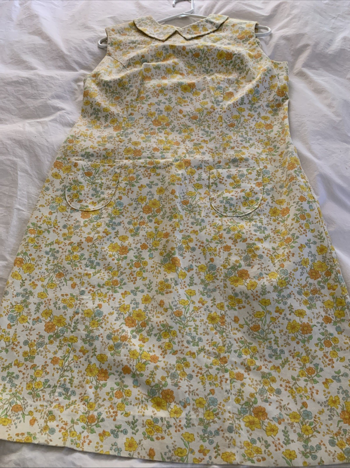 Cos Cob 1960s Vintage Peter Pan Collar Sleeveless Dress Yellow Floral Print