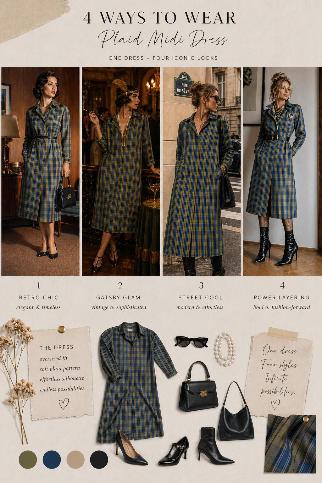 Vintage Dress 60s Bleyle Shirt Dress Plaid Mod Oversized 40 42 44