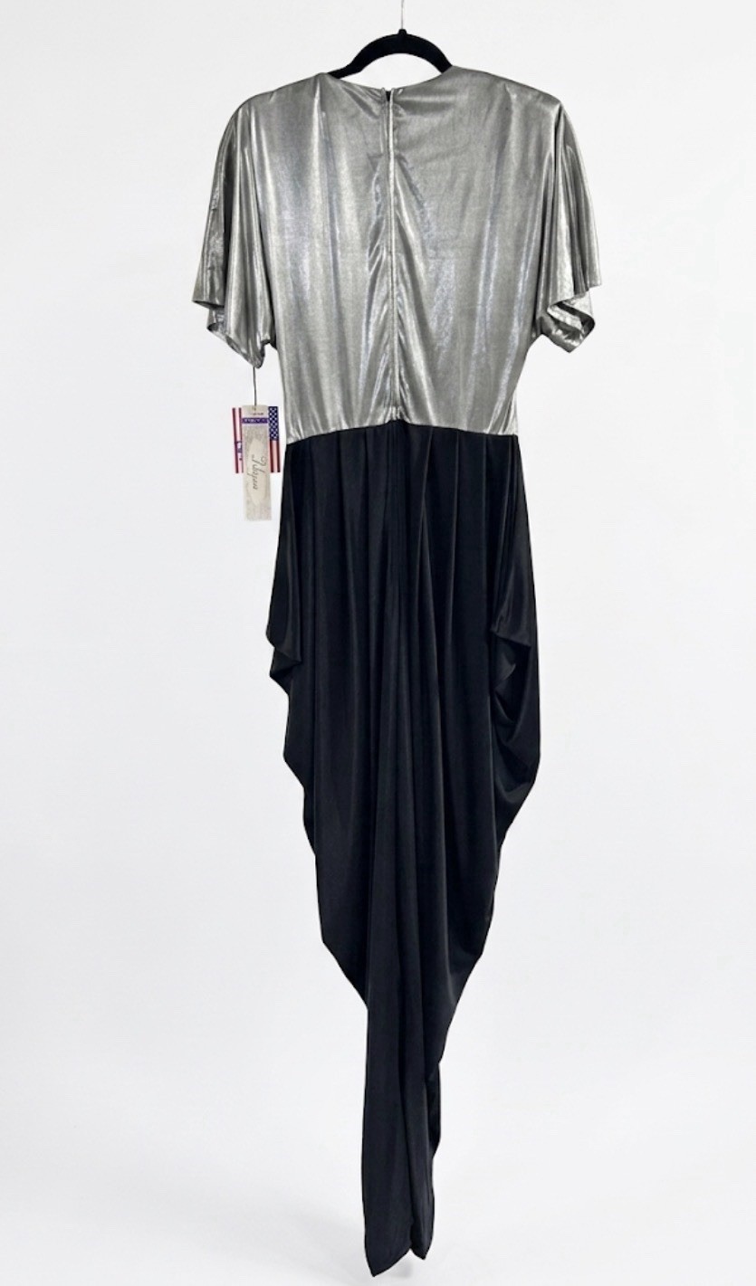 Vtg 80s Filigree Metallic Silver Jumpsuit NWT Disco Sequin Drape Harem Pant L 12