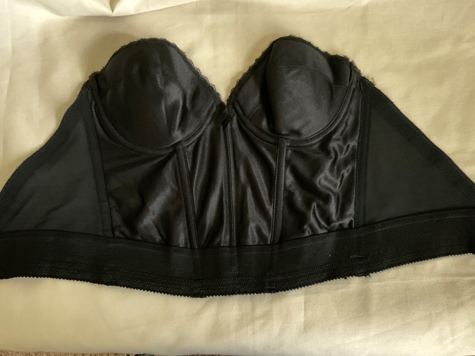 Vintage Strapless Silky Black Boned Bra Corset Bustier Shapewear 36B