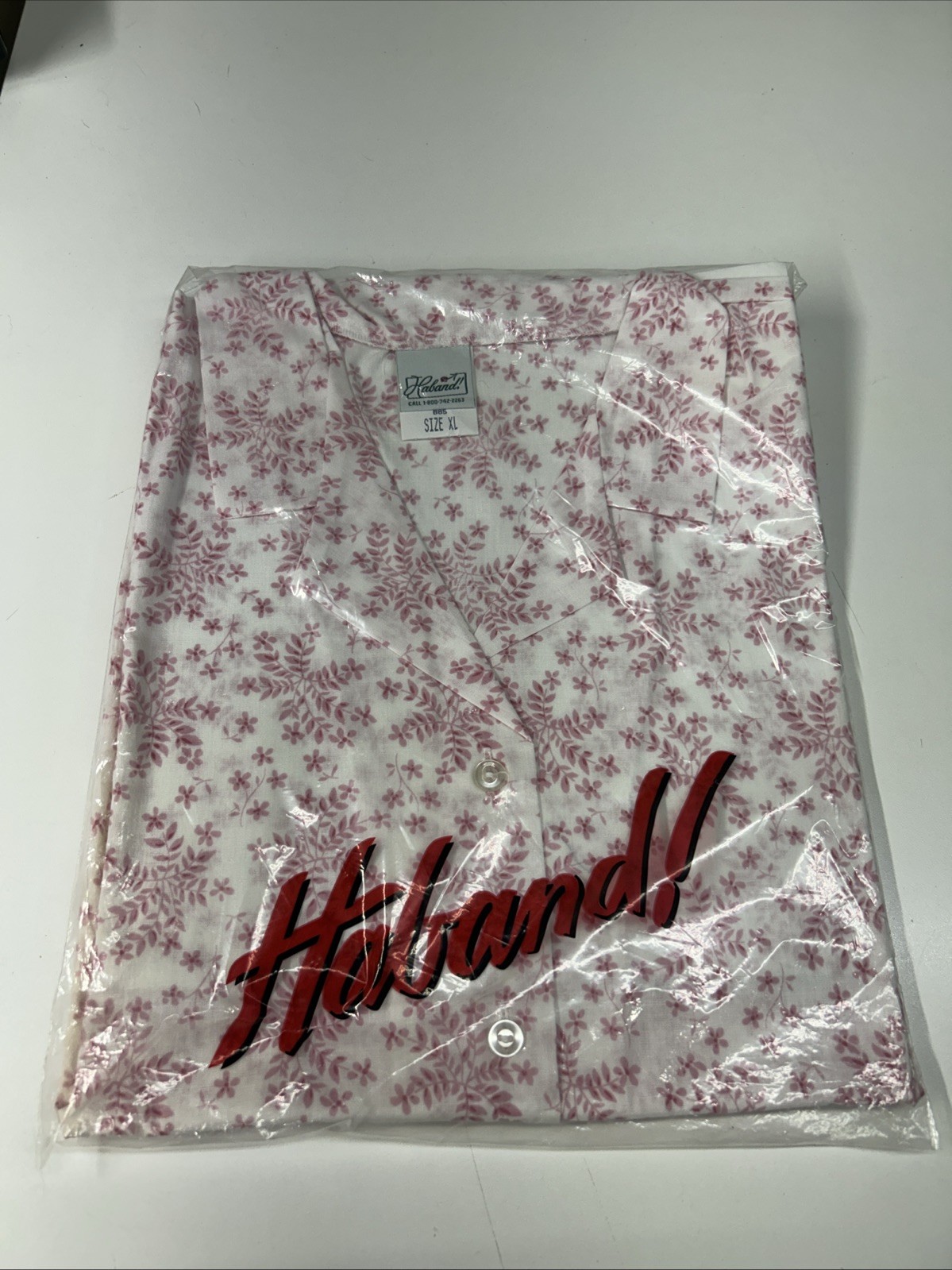 Vintage Haband Women’s Pink White Floral Button Up Light Weight Shirt Xl