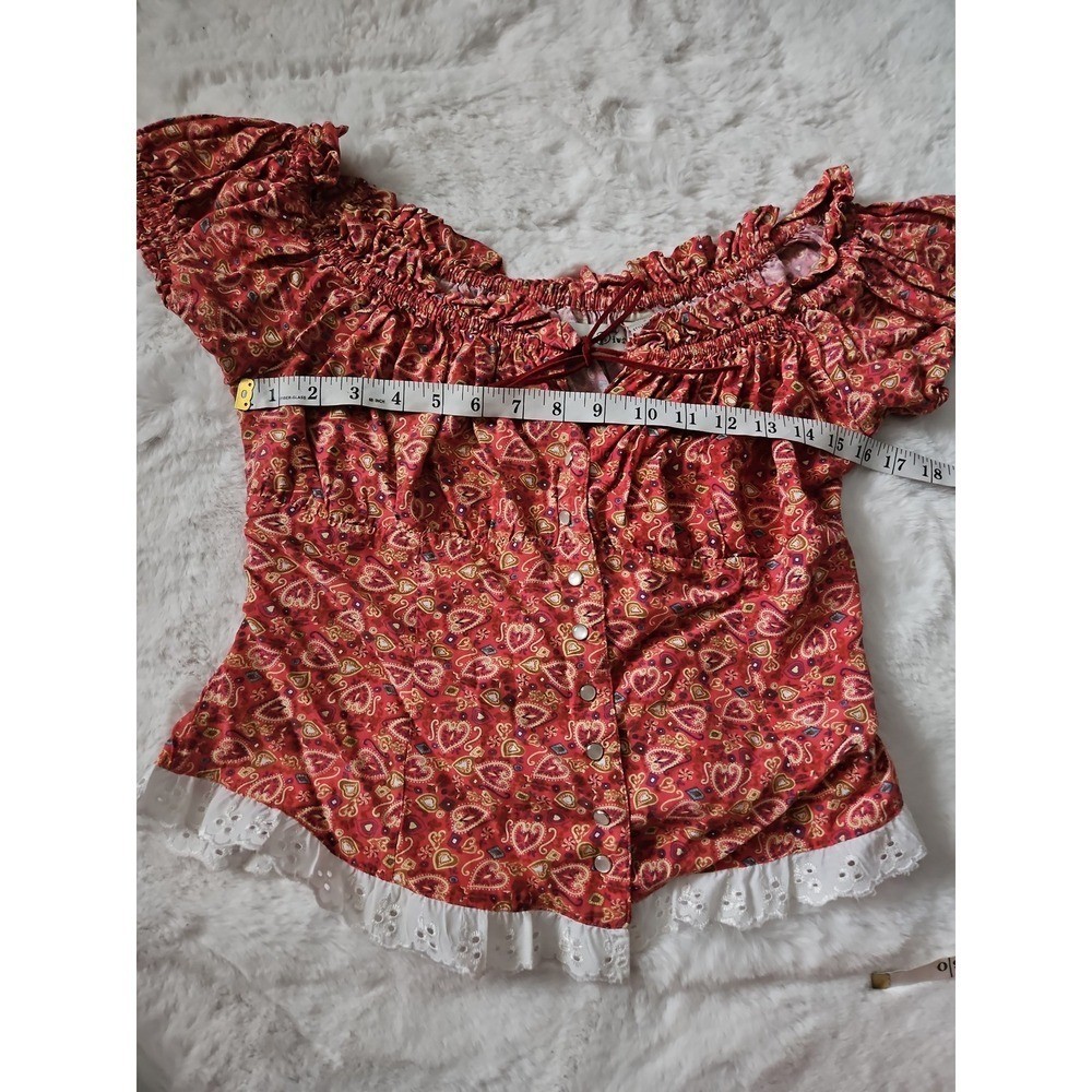 Vtg 90s Desert Diva by Sherry Holt Red Paisley Peasant Top L Western Cottagecore