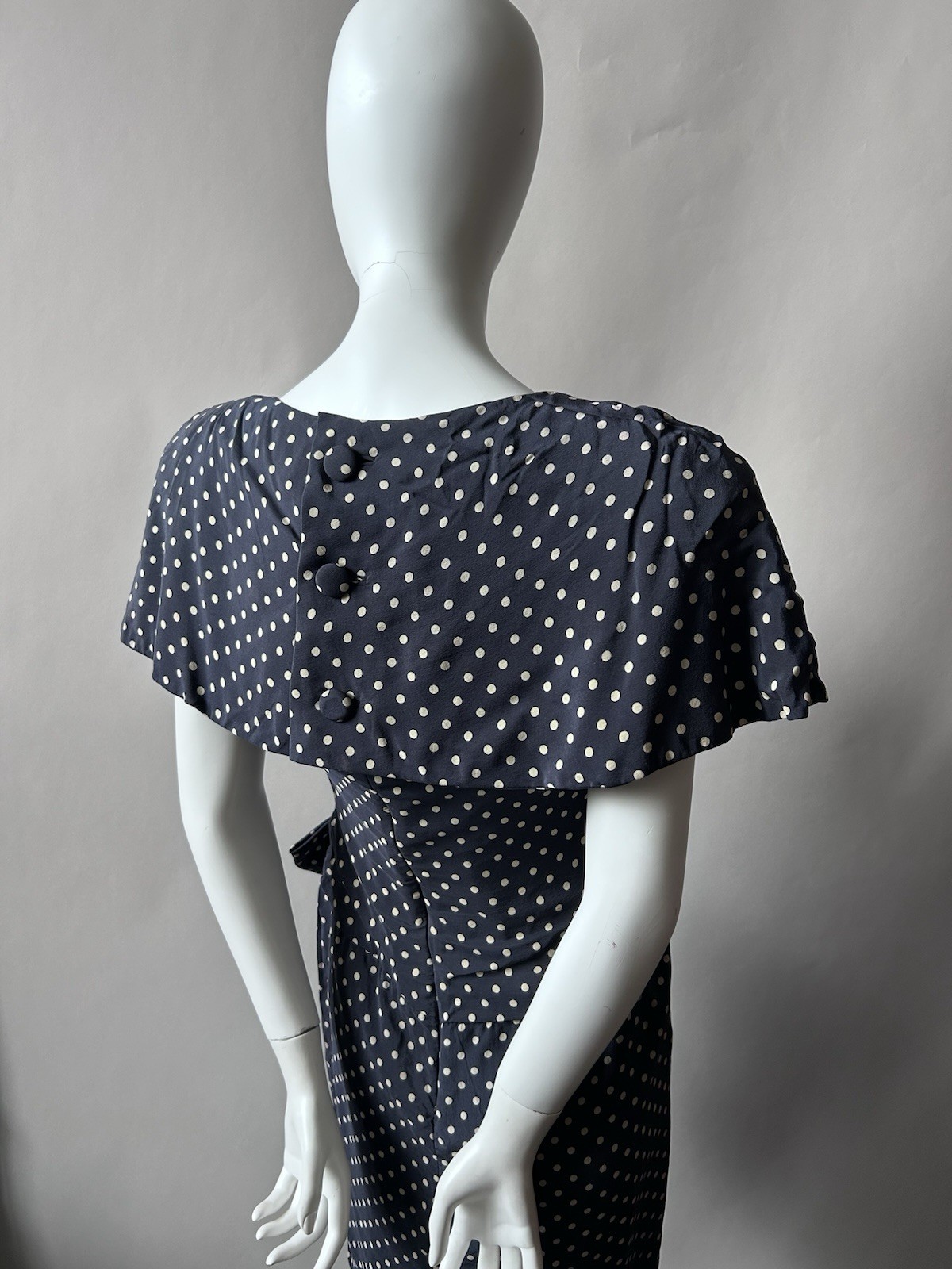 Vintage Arnold Scaasi Dress Pin Up Navy Blue White Polka Dot 80s Cocktail sz S
