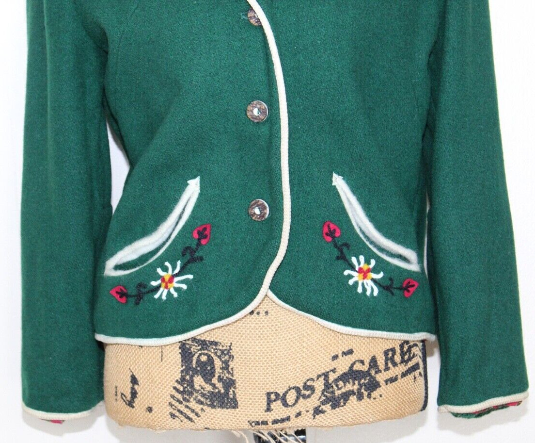Vintage 50s Petti Glen Green Wool Embroidered Button Blazer Junior S