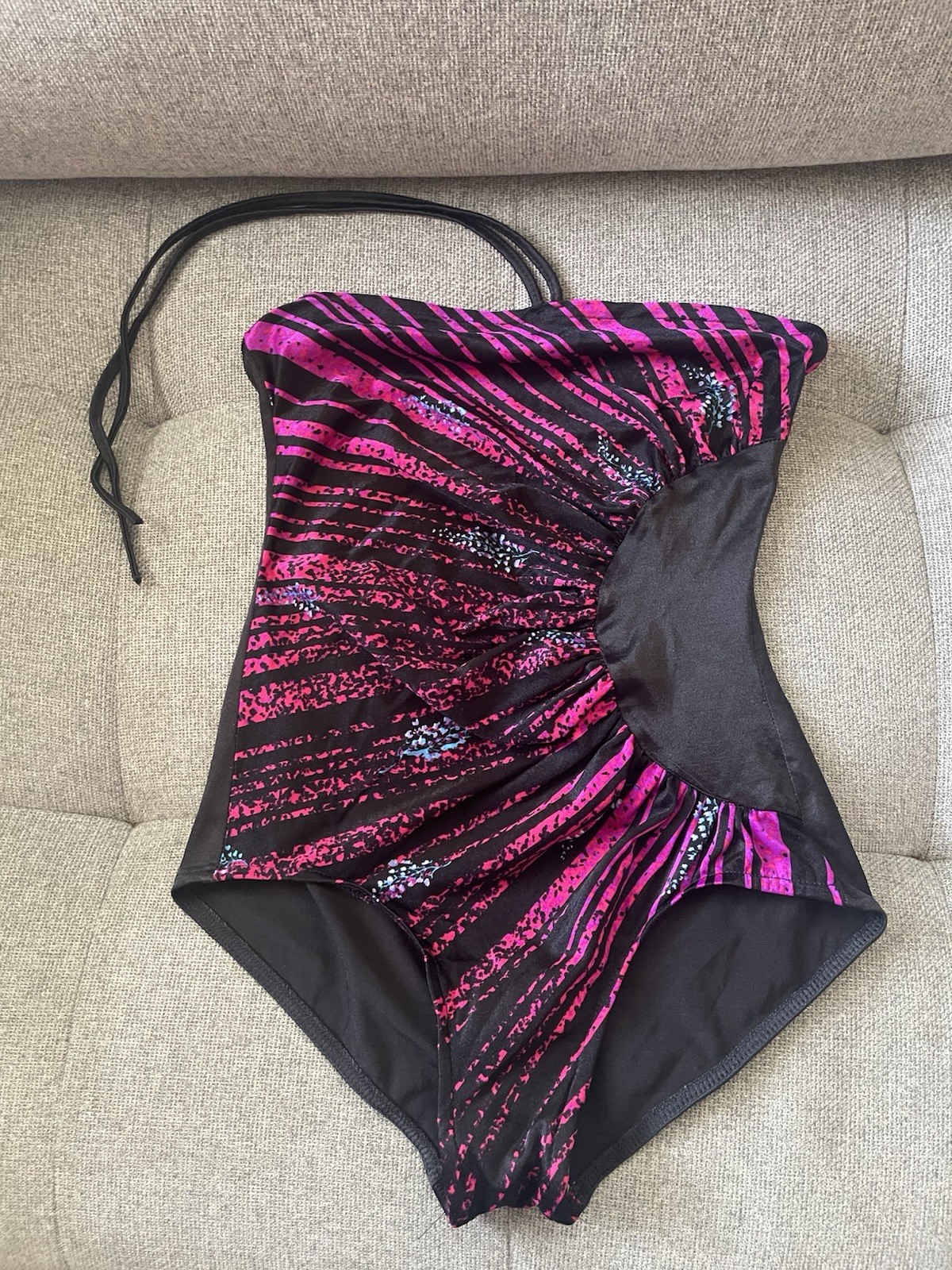 Vintage 80s Swimsuit Girls Size 11/12 1980s Black Hot Pink One Piece Classic