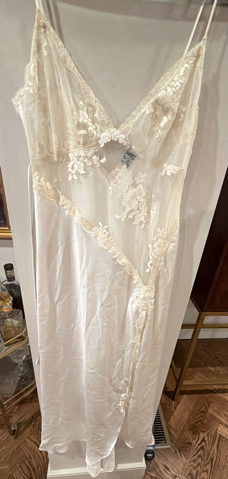 Vintage Jon Quil Samandi Ivory Satin and Lace Chemise bridal Nightgown size S